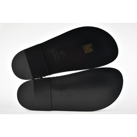Chanel 21C Black Fabric Silver Logo Mule Slide Strap Flat Teva Dad Sandal 37.5 - Picture 12 of 12